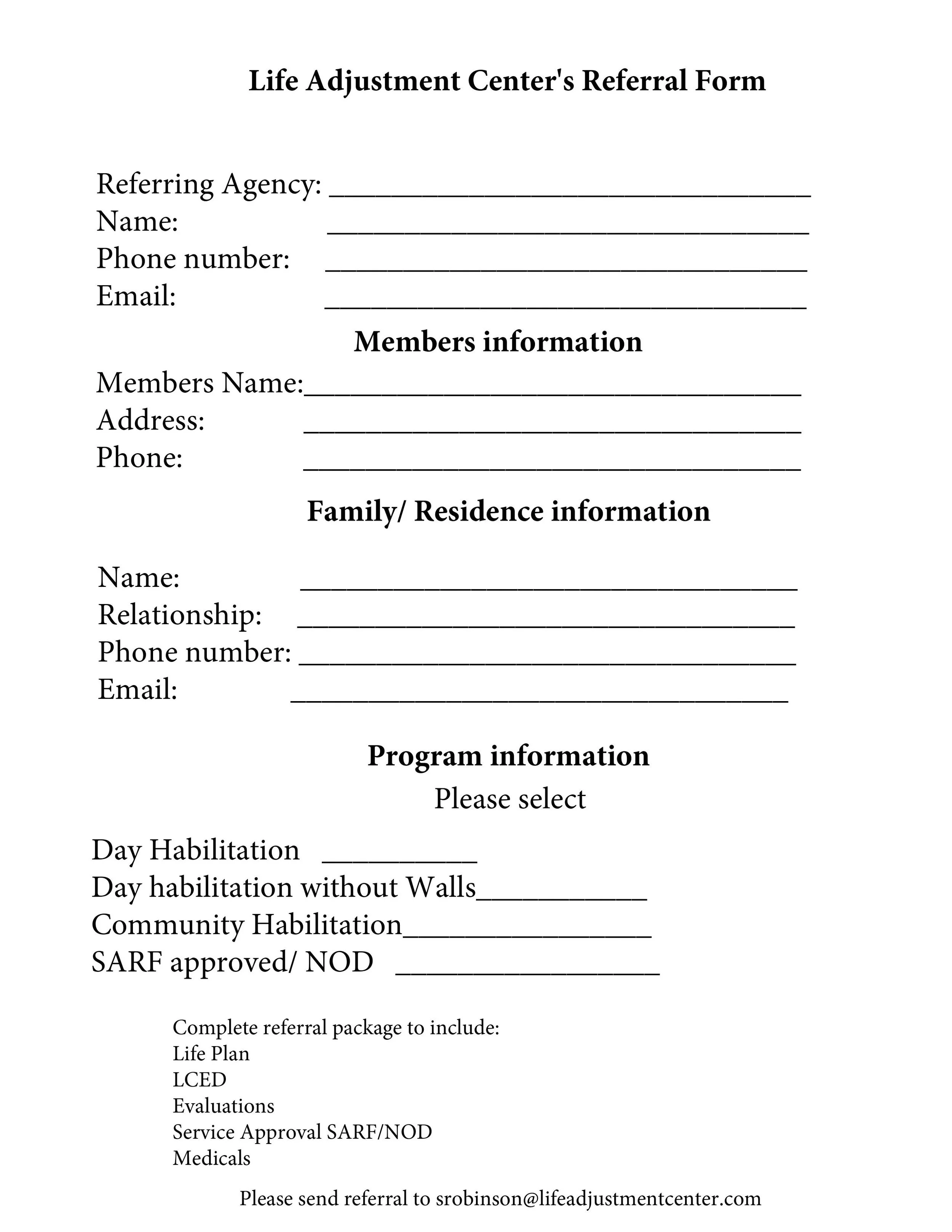 Client Referral Form — Life Adjustment Center